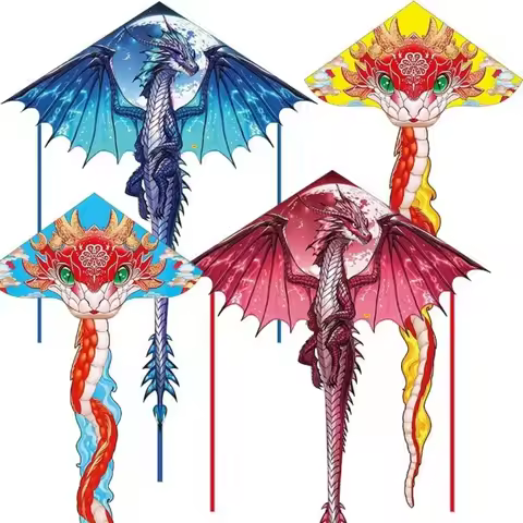 Air Snake Blue Dragon Kite Easy to Fly Good Flying Flying Dinosaur Kite with 100 Meter Kite Line Out