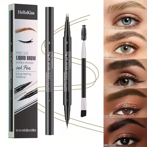 Waterproof Dual-Tip Liquid Eyebrow Pencil, Light Brown, Brown, Dark Brown, Dark Black, Black Eyebrow