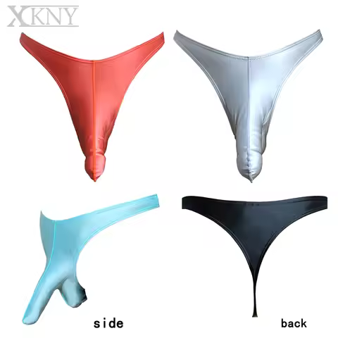 XClocKNYoung satin glossy men thongs glossy pants bikini high split sport swim pants bottoming under