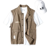 Handsome English American Style Multi-pocket Denim Vest Men i Trendy Retro Youth Vest Tooling Sleeve