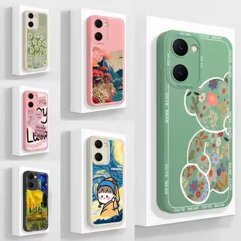 For Vivo Y28S 4G 5G Cases Colorful Flower Bear Girl Durable Full Protection Drop-Resistant Soft Bump