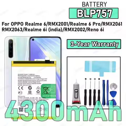 100% New High Quality BLP757 Battery For OPPO Realme 6/RMX2001/Realme 6 Pro/RMX2061/RMX2063/Realme 6