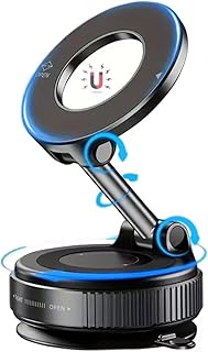 360° Magnetic Car Phone Mount for iPhone, Black Dashboard Holder with Nano Gel Suction, 108+ LBS For
