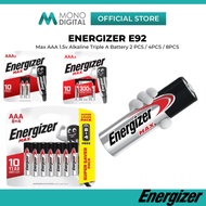 ENERGIZER MAX AAA 1.5V ALKALINE TRIPLE A BATTERY BATTERIES 2 PCS (E92BP2) / 4PCS (E92BP4) / 8PCS (E9
