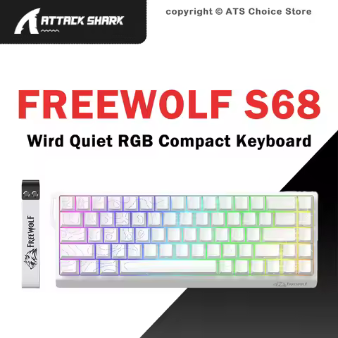 FREEWOLF S68 Wired Gaming Keyboard 68 Keys RGB Backlit Type-C Soft Keys Quiet Low-Pitch 19-Key Rollo