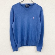Polo Ralph Lauren棉質針織毛衣，藍色，M 碼，古著。