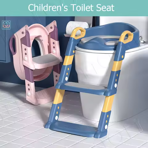 Foldable Toilet Training Seat with Stairs for Kids 2-7 Years Adjustable Height 6 Gears Non-Slip Peda