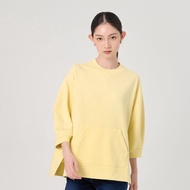 [ERSS] Women's Long-Sleeved Top Pure Cotton Loose Cocoon-Shaped Sleeve Pocket Slit Light Yellow [K60