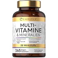 Multivitamin Tablets | 365 Vegan Pieces with 28 Vitamins &amp; Minerals | Immune System &amp; Blood Pressure (EFSA) | Dietary Supplement Women &amp; Men | Minerals Complex | by Carlyle