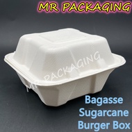 Biodegradable Burger Box [ 50pcs± ] Sugarcane Bagasse Food Box - Clamshell Box - Sugarcane Burger Bo