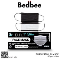 EURO Premium Black 50pcs Mask 3ply  Earloop Mask Adult Face Mask Hitam dlm Putih