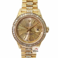 【大眾名錶】ROLEX 勞力士69178 Datejust 女錶蠔式18K 精鑲方鑽鑽圈 精鑲鑽帶 金色T柱面盤 底蓋貼紙 大眾名錶G262