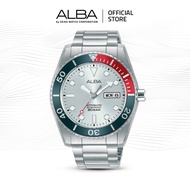 Alba Mechanical Jam Tangan Pria AL4295 / AL4295X1 Automatic Silver White Dial Blue Red Bezel Stainle