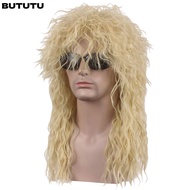 BUTUTU 70s 80s Rockstar Wig, Curvy Long Halloween Party Cosplay Wig, Fluffy Punk Mullet Wig