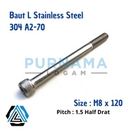 Bolt L M8 x 120 HALF THREAD (Bolt 12 Length 12cm) Stainless 304 THE A2-70/ Thread 12/ L6 Key