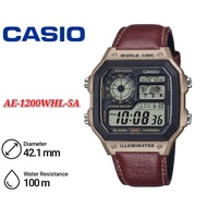 Casio Standard Men's AE-1200WHL Watch, Leather Strap, Model AE-1200WH - Brown (AE-1200WHL-5A)