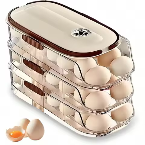 Clear Stackable 3 Tier Automatic Rolling Egg Dispenser With Handle perfect for kitchens