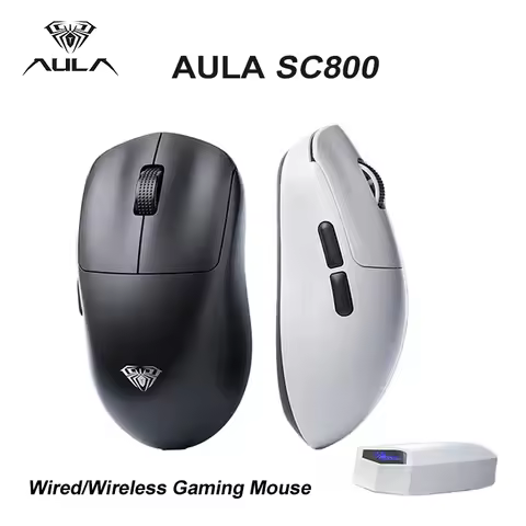 AULA SC800 Gaming Mouse Lightweight PAW3395 Sensor 8K Polling Rate USB-C/2.4G Wireless Mouse for E-s