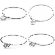 Original Moments Regal Heart Lock Clasp Smooth Snake Bracelet Fit Europe Bangle 925 Sterling Silver Charm Jewelry