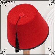 ARREBUL Tarboosh Fez Hat, Red Color Round Fez Cap, Traditional Breathable Felt Moroccan Hat Universa