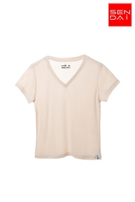 " SENDAI " เสื้อยืดผู้หญิง คอวี สีเบจ