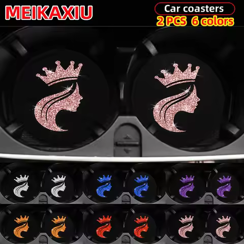 2 pieces of Queen-themed bling-bling fabric car cup mats, interior car accessories for women.