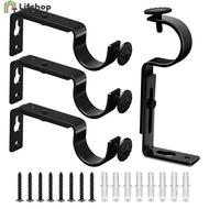 Heavy Duty Curtain Rod Holders / Practical Drape Curtain Pole Support Brace 4Adjustable Curtain Rod Bracket / Black Wall Curtain Hangers / Durable Curtain Rods Hooks