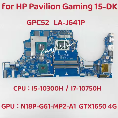 GPC52 LA-J641P Mainboard For HP Gaming 15-DK Laptop Motherboard CPU:I5-10300H I7-10750H GPU: N18P-G6