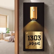 Door Number Signage with Induction Light, Black Gold Vertical 3D Customized Unit Sign Door Sign Hote