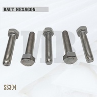 Stainless Hex Bolt M4X40 - Hexagon Bolt 4X40 / M4 X 40 / 4 X 40 SS304 SUS304 / A2-70 Full Hexagon Th