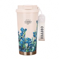 1pc 17oz/500ml Floral Stainless Steel Insulated Travel Coffee Mug, Keeps Hot Or Cold For Up To 12 Ho
