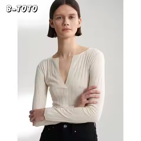 B-TOTO Cashmere Tops Silk Half Open Collar Bottoming Top Slim Type Jumper Women's Knitwear New Model