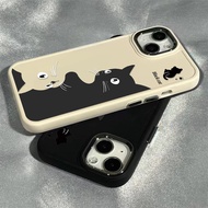 Creative Black and White Cat Cartoon Pattern Phone Casing Compatible for IPhone 15 13 14 12 11 X XR Xs Max 14pro Se2020 7/8 Plus Silicone Shockproof Square Border Frame Case