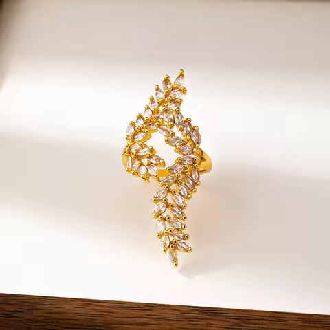 Zircon-Inlaid Geometric Open Ring Women 24K Gold AU999- Sleek geometric design, sparkling zircon, 24