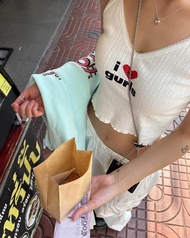 SEI Street Style Simple Korean Lace Trim Letter Print Versatile Crop Top Slimming Strap Vest Streetw