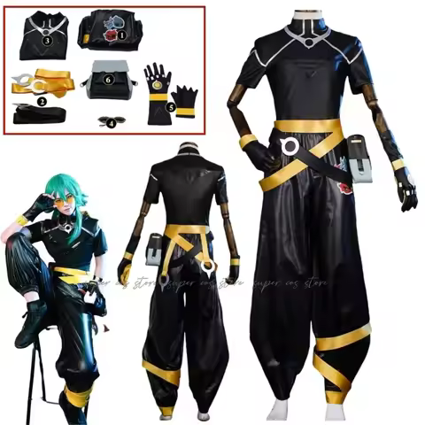 Game LOL Ezreal Cosplay Costume LOL Ezreal Black Unisex Suit Halloween Full Set with Glasses customi