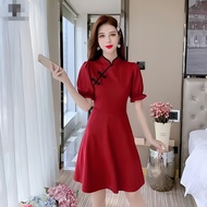 Puff Sleeve Cheongsam Dress woman Long Daily Cheongsam Improved Version Plus Size 2024 Retro Chinese