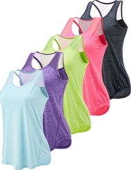 5 Pack Women's Workout Tops, Athletic Racerback Tank Tops for Women, Mesh Sleeveless Shirts Yoga for