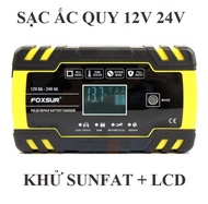 Bộ sạc bình ắc quy 12V 24V FOXSUR Có khử sunfat phục hồi ắc quy 6Ah-150Ah thông minh tự ngắt khi đầy
