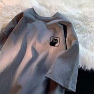 Doris Diary  Áo Thun Nam Tay Ngắn Thêu Mèo Cổ Điển Rộng Rãi Áo Thun Tay Ngắn Dễ Phối