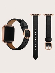 Banda de reloj de pulsera de cuero negro suave y delgado ultrafina con hebilla de oro rosa clásica de moda, compatible con Apple Watch Series Se/8/7/6/5/4/3/2/1, correa de reloj inteligente de 38Mm/40Mm/41Mm/42Mm/44Mm/45Mm para reemplazo de muñequera