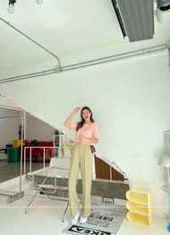 (CV2)PBPANTSกางเกงขากระบอกเอวสูงผ้าโควี่ ตะขอหน้า