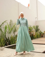 Gamis tile mutiara kombinasi polos saten / Gamis full brukat / pakaian muslimah / baju wanita