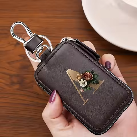 YSB-28 Vintage Alphabet CoffeeKey Pouch A-Z 26 Initial Keychain, Unisex KeyPouch, WalletHolder，Car K