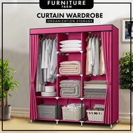 F&F:Curtain Wardrobe with drawer/almari baju murah/wardrobe/almari baju/almari pakaian/rak baju/alma