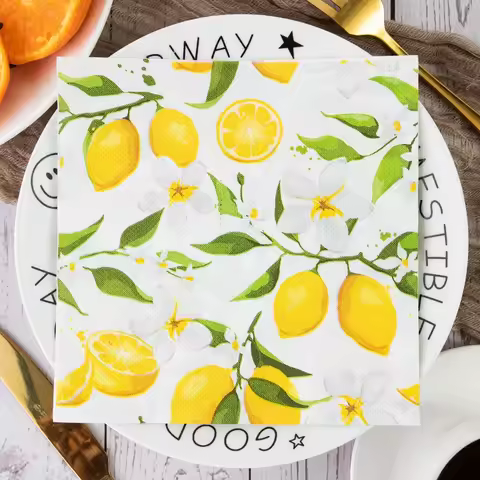 Tough Colorful Printed Napkin Paper Towel Towel Lemon Fruit Party Applicable Wine Glass Decoration P