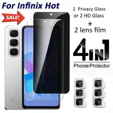 4in1 for Infinix Hot 60 Privacy Tempered Glass for Infinix Hot 60 Pro Screen Protective Lens Film fo
