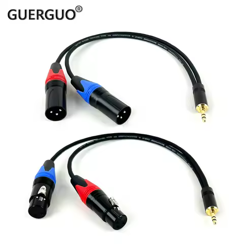GuerGuo 3.5mm 1/8'' TRS Jack to 2 XLR 3Pin Cable Adapter , Male to Male/Female 3.5 to Dual XLR Break