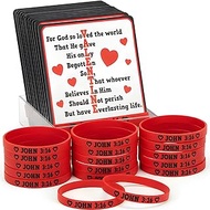 Valentine's Day card with John 3:16 Rubber Bracelets - 7 1/4" | Red | Pack of 24