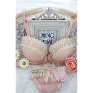 32B 70B Pink Flowers Lace Ribbon Bra Set